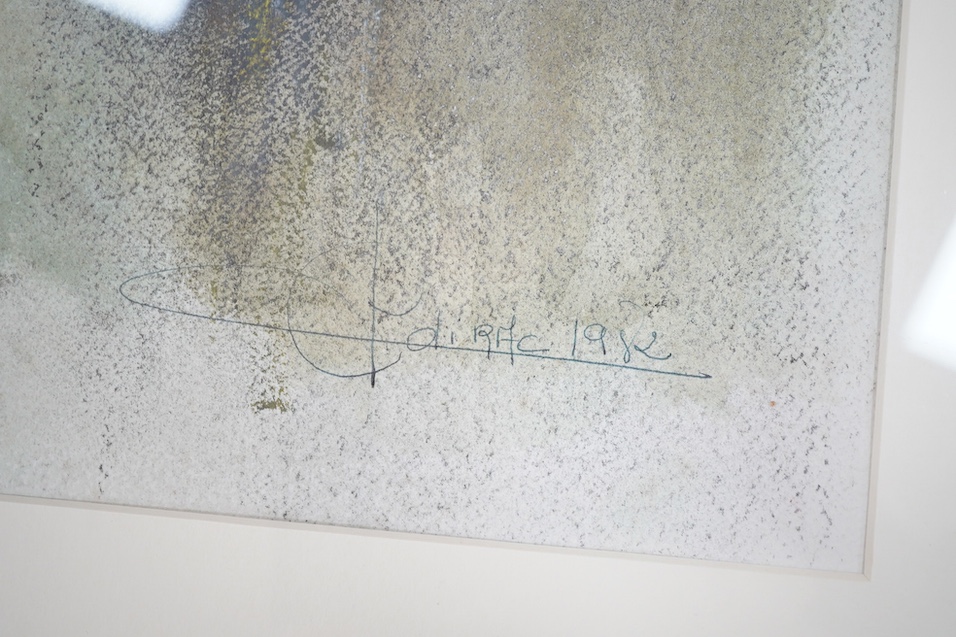 German School, mixed media, Study of a woman's head, indistinctly signed and dated 1982, inscribed 'Editors, Munich' verso, 52 x 38cm. Condition - good